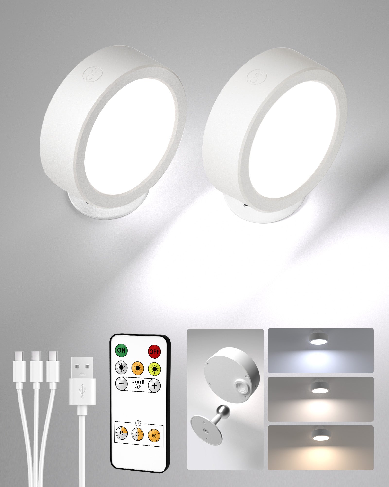 EZVALO LED Wall Mounted Lights, 5500mAh Rechargeable Wall Sconces Lamp