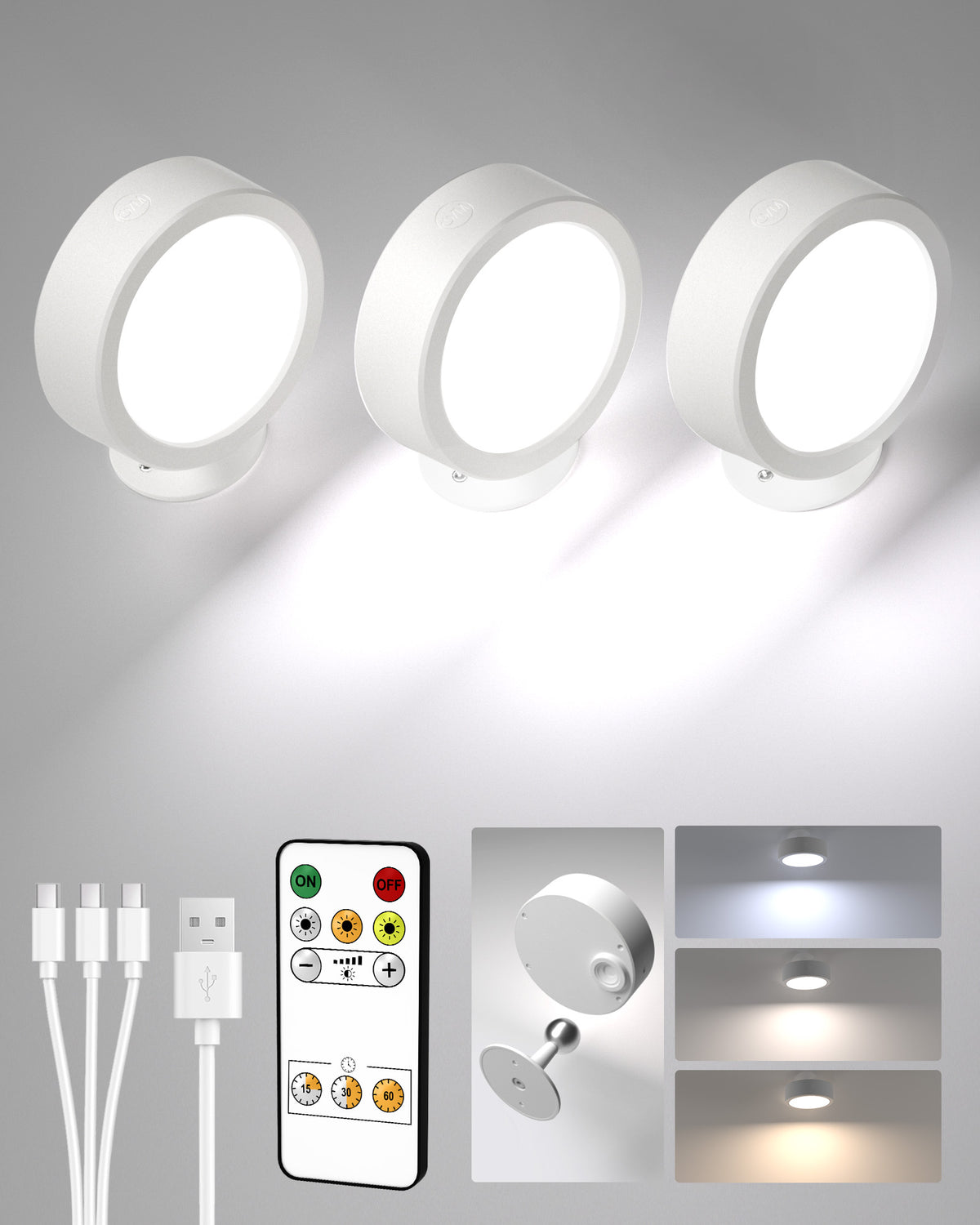 EZVALO LED Wall Mounted Lights, 5500mAh Rechargeable Wall Sconces Lamp