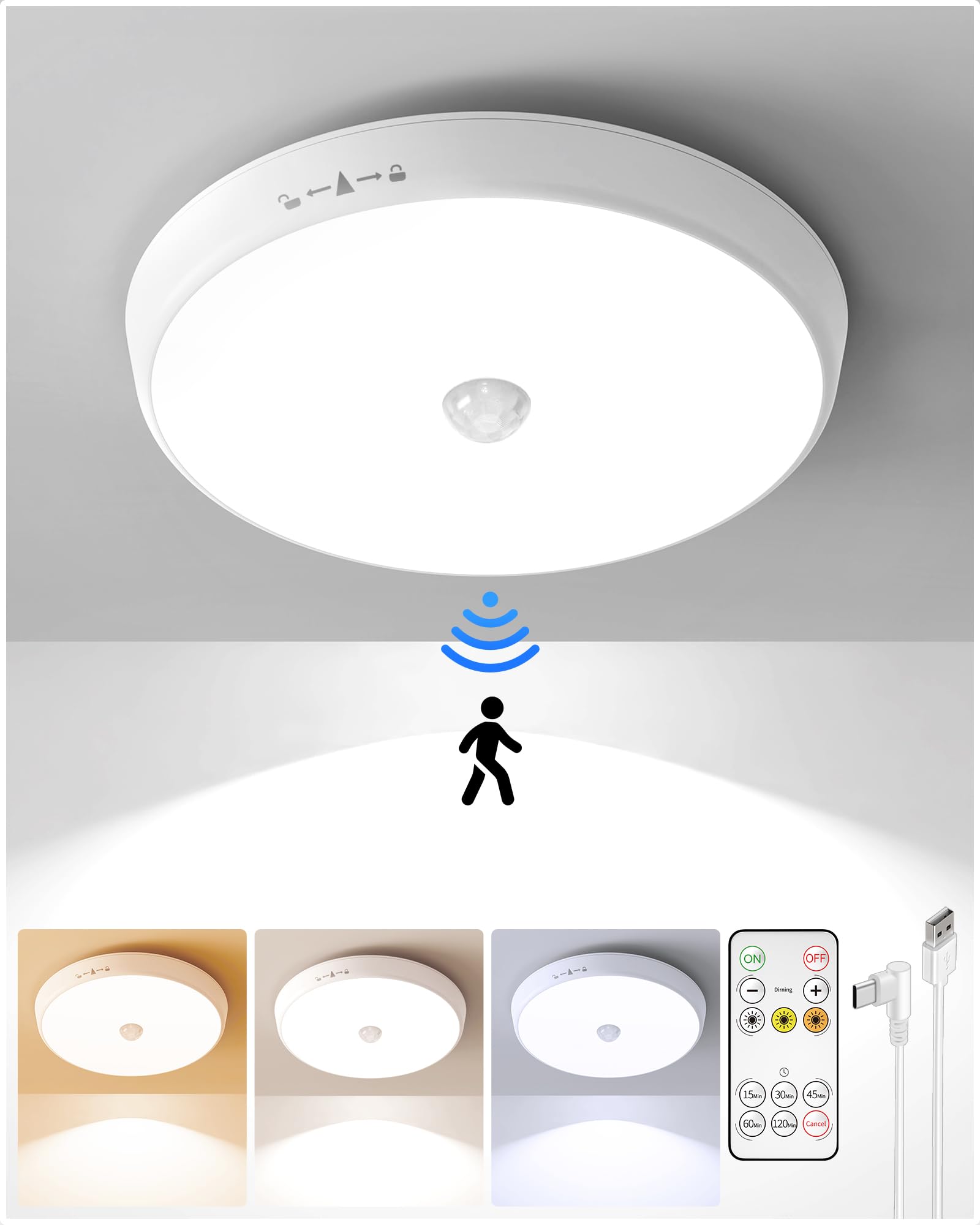 EZVALO Rechargeable Ceiling Light Motion Sensored