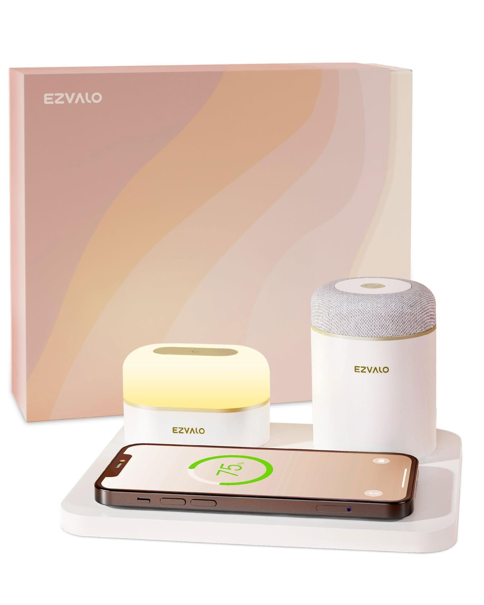 EZVALO EzFlex E 3 - in - 1 gift box with Wireless Phone Charger & LED Night Light & Portable Speaker - White - EZVALO